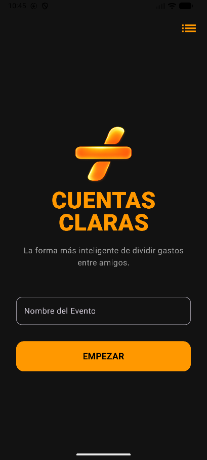 Pantalla de bienvenida